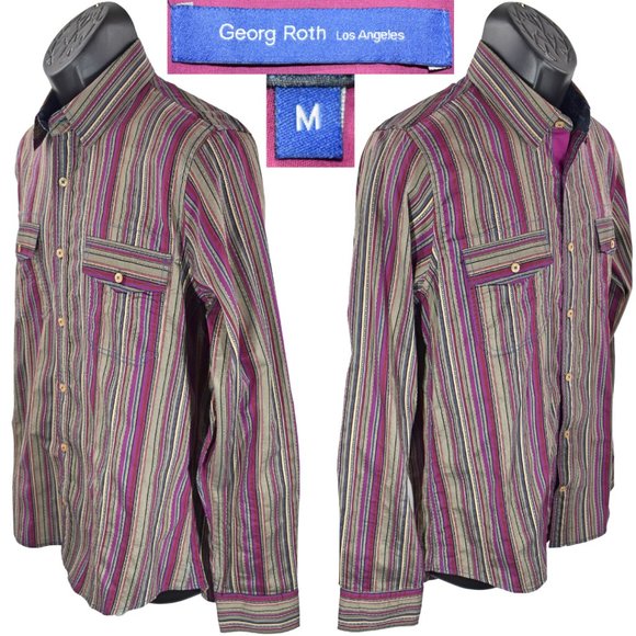 Georg Roth LA Medium Slim Fit Purple Multi Striped Cotton Polyester Long Sleeve - Picture 3 of 11